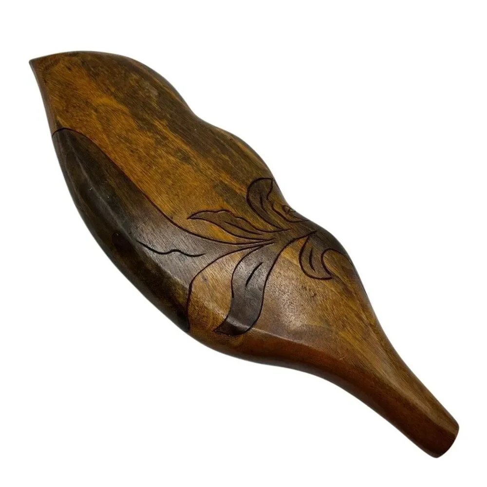 Vintage Monkey Pod Wood Leaf Serving Dish – 3 Section Hand-Carved Pineapple Tray